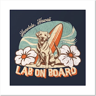 Retro Style Surfing Labrador T-Shirt – Honolulu Hawaii Beach Dog Lovers Design and Artwork Posters and Art